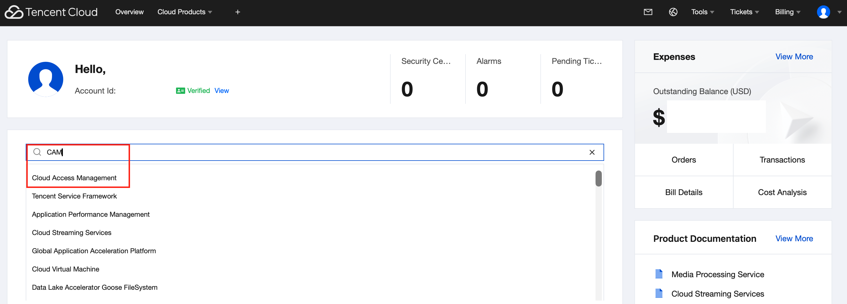 해당 페이지에서 CAM을 입력하고 상단에 뜨는 Cloud Access Management로 이동하세요. 화면
